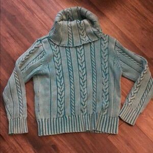 Jeanne Pierre | L | Green Cable Knit Cowneck Sweater